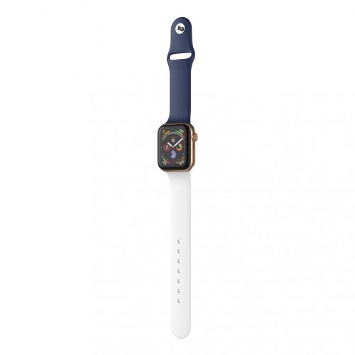 Apple Watch okosóra szilikon szíj, 42/44mm, M/L méret, fehér + sötétkék, Dotfes S03