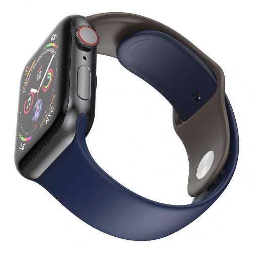 Apple Watch okosóra szilikon szíj, 42/44mm, M/L méret, sötétkék + barna, Dotfes S03