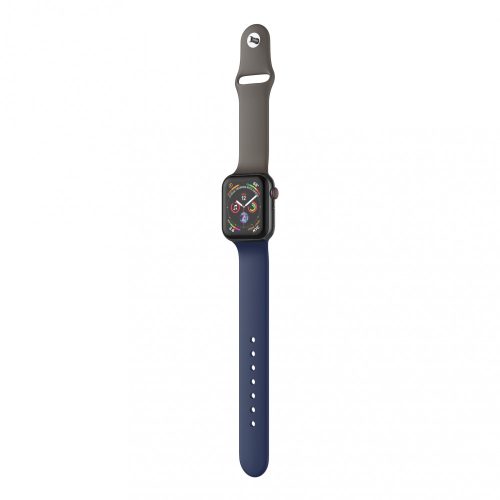 Apple Watch okosóra szilikon szíj, 42/44mm, M/L méret, sötétkék + barna, Dotfes S03