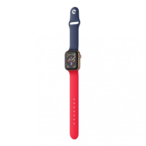 Apple Watch okosóra szilikon szíj, 42/44mm, M/L méret, sötétkék + piros, Dotfes S03