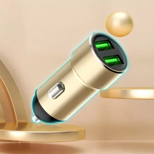 Szivartöltő fej, 2X USB, arany, 3.4A, Letang LT-CC-14