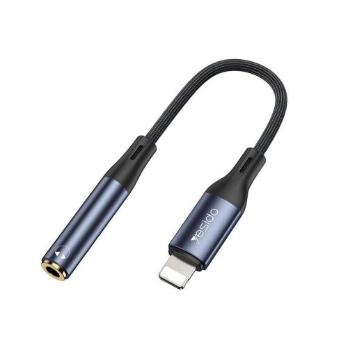 Audio jack 3,5mm aljzat - iPhone 8pin adapter, fekete, 0.12M, Yesido YAU37
