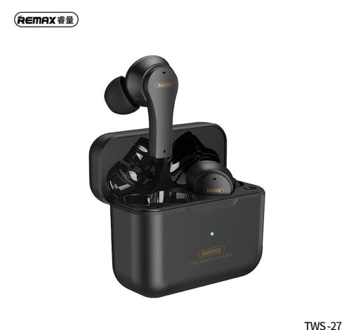 Remax TWS-27 fekete vezeték nélküli stereo bluetooth headset töltőtokkal