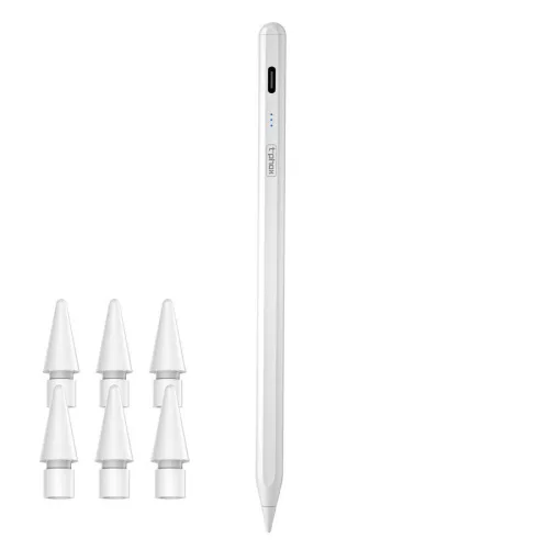 Érintő ceruza Apple táblagépekhez, fehér, Type-C csatlakozó, 6db póthegy, T-PHOX STYLUS ERA 1