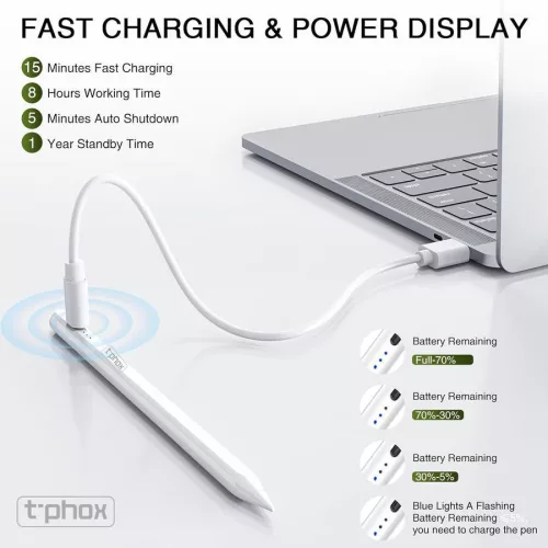 Érintő ceruza Apple táblagépekhez, fehér, Type-C csatlakozó, 6db póthegy, T-PHOX STYLUS ERA 1