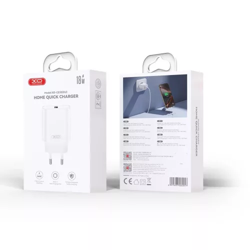 Hálózati töltőfej, 1xUSB, 3A / 18W, fehér, XO-CE33