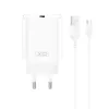 Hálózati töltőfej 1xUSB + Type-C adatkábel, 3A / 18W, fehér, XO-CE33