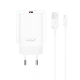   Hálózati töltőfej 1xUSB + Type-C adatkábel, 3A / 18W, fehér, XO-CE33