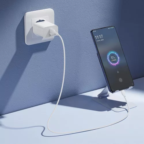 Hálózati töltőfej 1xUSB + Type-C adatkábel, 3A / 18W, fehér, XO-CE33