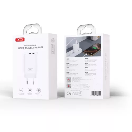 Hálózati töltőfej 2x USB + micro USB adatkábel, 12W / 2.4A, fehér, XO-CE34