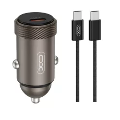   Szivartöltő fej 1xType-C + Type-C-Type-C kábel, PD 30W, 1M, fekete, XO CC70