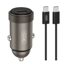   Szivartöltő fej 1xType-C + Type-C-Type-C kábel, PD 30W, 1M, fekete, XO CC70