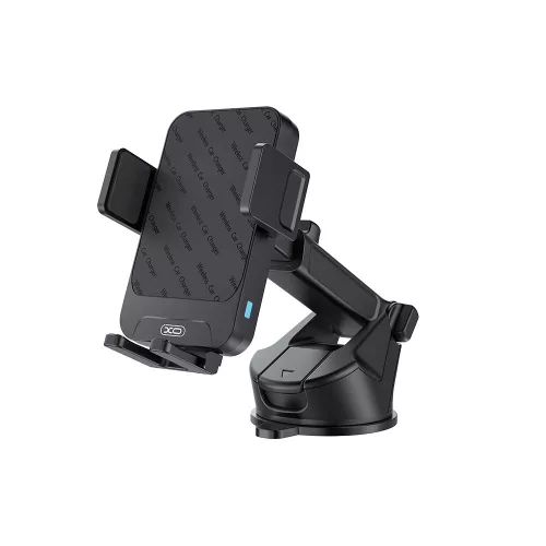 Szélvédőre / műszerfalra helyezhető autós tartó wireless töltővel, 15W, fekete, XO-WX043