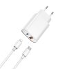 Hálózati töltőfej 1xUSB / 1xType-C + Type-C / iPhone 8pin adatkábel, PD/QC, 3A / 20W, 1M, fehér, WIWU Wi-U002