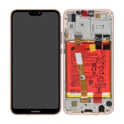 Huawei P20 Lite gyári LCD + érintőpanel rózsaszín (Sakura pink) kerettel, akkumulátorral