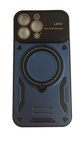 iPhone 14 Pro Max (6.7") hátlap tok, TPU tok, kitámasztható, kamera védős, fekete-kék, Magsafe