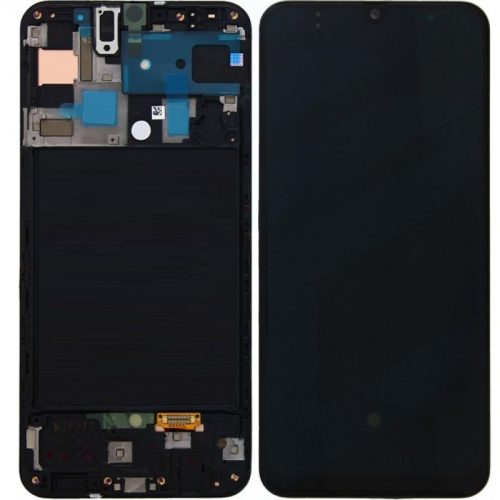 Samsung Galaxy A50 LCD + érintőpanel kerettel, gyári, fekete, SM-A505