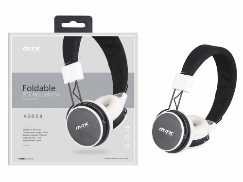 MTK K3559 fekete-fehér összecsukható bluetooth fejhallgató