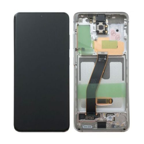 Samsung G980 Galaxy S20 / G981 Galaxy S20 5G gyári LCD+érintőpanel ezüst kerettel