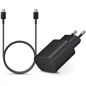   Samsung hálózati gyors töltőfej Type-C csatlakozóval + Type-C - Type-C adatkábel, gyári, 25W / 3A, fekete, EP-TA800EBE / EP-DA705BWE (CSOMAGOLÁS NÉLKÜLI)