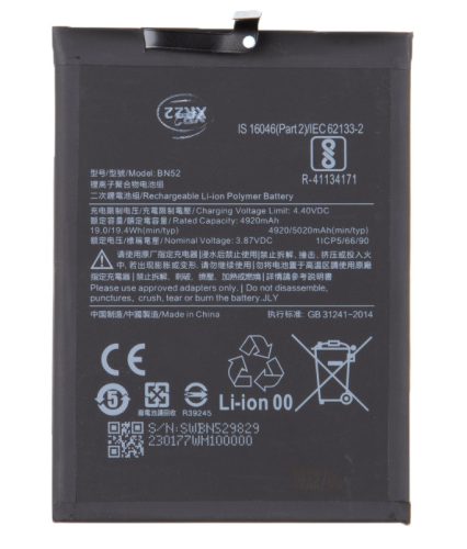Xiaomi Redmi Note 9 Pro (Indiai verzio) akkumulátor, 5020mAh, BN52