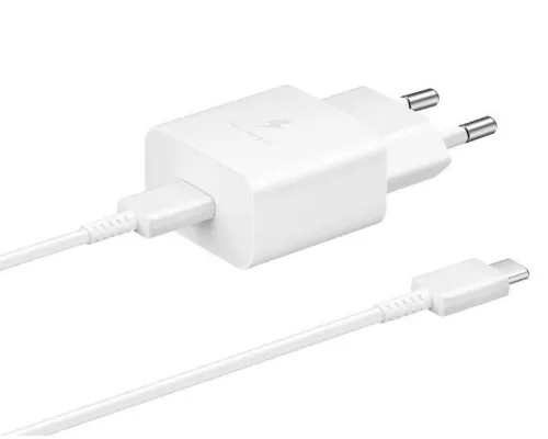 Samsung hálózati gyors töltőfej Type-C csatlakozóval + Type-C - Type-C adatkábel, gyári, 15W / 3A, fehér, EP-T1510EWE / EP-DA705BWE (CSOMAGOLÁS NÉLKÜLI)