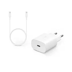   Samsung hálózati gyors töltőfej Type-C csatlakozóval + Type-C - Type-C adatkábel, gyári, 25W / 3A, fehér, EP-TA800EWE / EP-DA705BWE (CSOMAGOLÁS NÉLKÜLI)