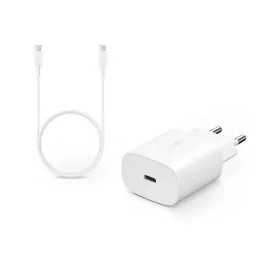   Samsung hálózati gyors töltőfej Type-C csatlakozóval + Type-C - Type-C adatkábel, gyári, 25W / 3A, fehér, EP-TA800EWE / EP-DA705BWE (CSOMAGOLÁS NÉLKÜLI)