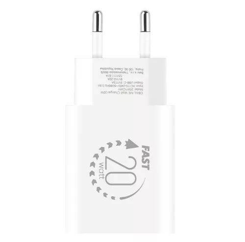Univerzális hálózati gyors töltőfej, Type-C csatlakozóval, fehér, 3A / 20W, OBAL:ME 20W1CBL