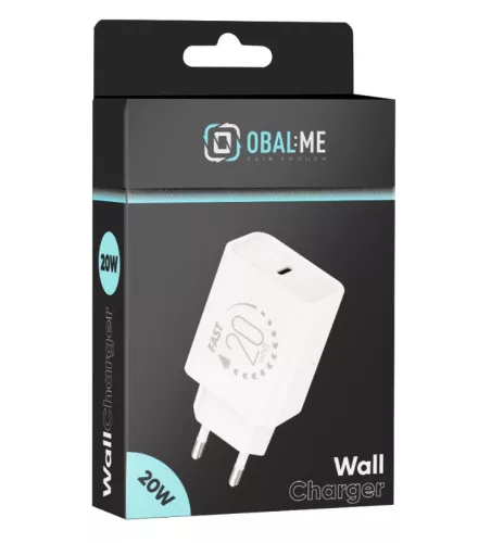 Univerzális hálózati gyors töltőfej, Type-C csatlakozóval, fehér, 3A / 20W, OBAL:ME 20W1CBL