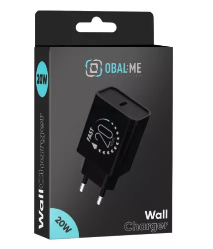 Univerzális hálózati gyors töltőfej, Type-C csatlakozóval, fekete, 3A / 20W, OBAL:ME 20W1CBL