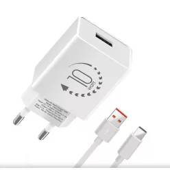   Hálózati gyors töltőfej 1x USB + Type-C adatkábel, 2A / 10W, fehér, OBAL:ME 10W1UWH-C