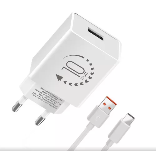 Hálózati gyors töltőfej 1x USB + Type-C adatkábel, 2A / 10W, fehér, OBAL:ME 10W1UWH-C