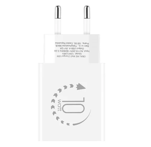 Hálózati gyors töltőfej 1x USB + Type-C adatkábel, 2A / 10W, fehér, OBAL:ME 10W1UWH-C