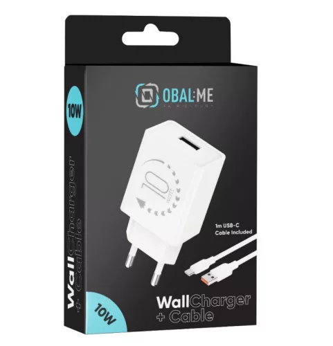 Hálózati gyors töltőfej 1x USB + Type-C adatkábel, 2A / 10W, fehér, OBAL:ME 10W1UWH-C