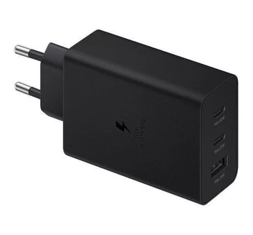 Samsung hálózati gyors töltőfej, 2xType-C / 1xUSB, 65W, fekete, EP-T6530NBEGEU (sérült a csomagolása)