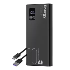   Power Bank, 2xUSB / 1xType-C / 1x micro USB + Type-C kábel, 10000 mAh / 22.5W, fekete, LCD kijelző, OBAL:ME EnergyPulse