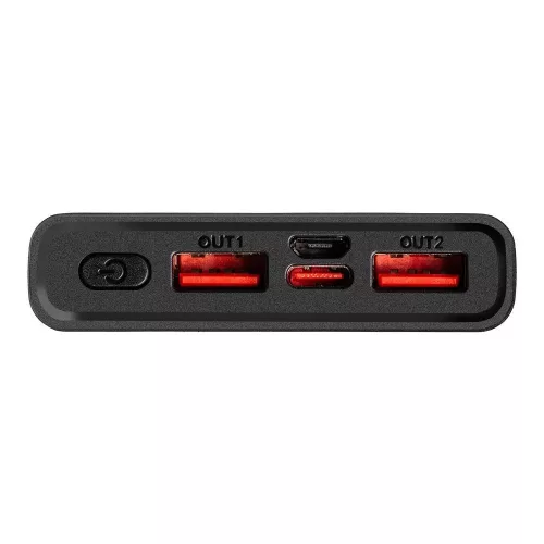 Power Bank, 2xUSB / 1xType-C / 1x micro USB + Type-C kábel, 10000 mAh / 22.5W, fekete, LCD kijelző, OBAL:ME EnergyPulse