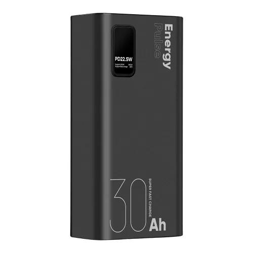 Power Bank, 4xUSB / 1xType-C / 1x micro USB + Type-C kábel, 30000 mAh / 22.5W, fekete, LCD kijelző, OBAL:ME EnergyPulse