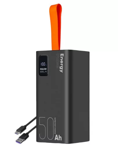 Power Bank, 4xUSB / 1xType-C / 1x micro USB, 50000 mAh / 22.5W / 4.5A, fekete, OBAL:ME Energy Pulse (OMPWB50K)