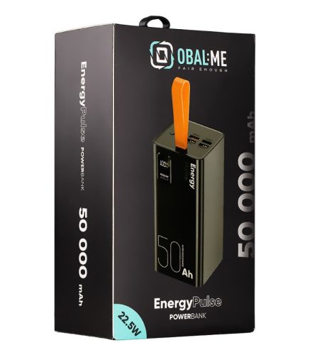 Power Bank, 4xUSB / 1xType-C / 1x micro USB, 50000 mAh / 22.5W / 4.5A, fekete, OBAL:ME Energy Pulse (OMPWB50K)