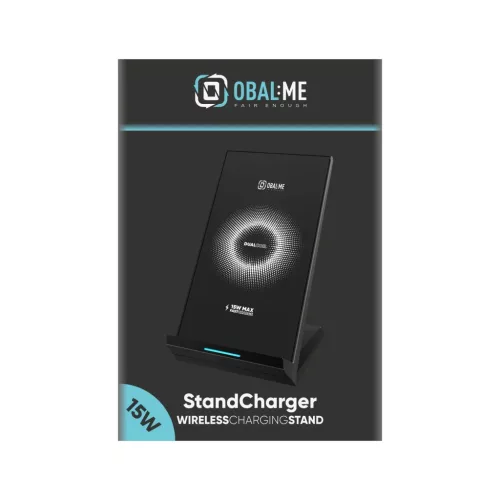 Wireless vezeték nélküli töltő állvány, 15W, fekete, OBAL:ME StandCharger
