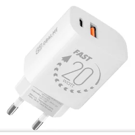   Hálózati gyors töltőfej, 1x USB / 1x Type-C, 3A / 20W, fehér, OBAL:ME OM20WCA