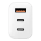 Hálózati gyors töltőfej, 2xType-C / 1xUSB, 65W, GaN, fehér, OBAL:ME OM65W2CA