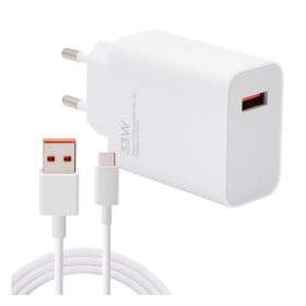   Xiaomi hálózati töltőfej 1xUSB + Type-C adatkábel, 3A/33W, gyári, fehér, MDY-16-EF (CSOMAGOLÁS NÉLKÜLI)