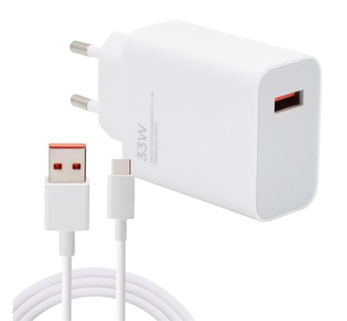 Xiaomi hálózati töltőfej 1xUSB + Type-C adatkábel, 3A/33W, gyári, fehér, MDY-16-EF (CSOMAGOLÁS NÉLKÜLI)
