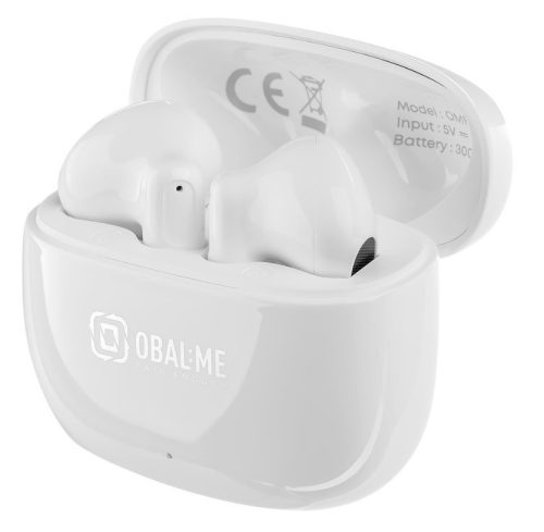 Stereo bluetooth headset vezeték nélküli töltőtokkal, TWS, fehér, OBAL:ME OMSTWS