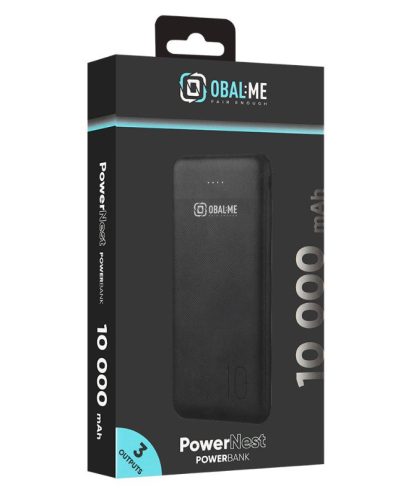 Power Bank, 2xUSB / 1xType-C / 1x micro USB, 10000 mAh / 37W / 2.1A, fekete, OBAL:ME PowerNEst