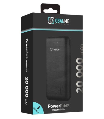 Power Bank, 2xUSB / 1xType-C / 1x micro USB, 20000 mAh / 74W / 2.1A, fekete, OBAL:ME PowerNest