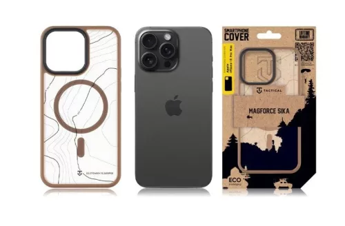 iPhone 15 Pro Max (6.7") hátlap tok, TPU/PC, magsafe, barna, Tactical Magforce Sika 